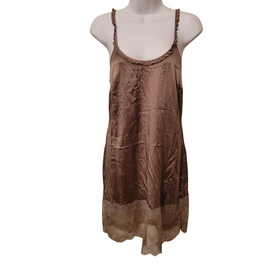 La Perla M Nightgown Brown Silk Lace V Back Nightgown Slip Dress Coquette Sexy